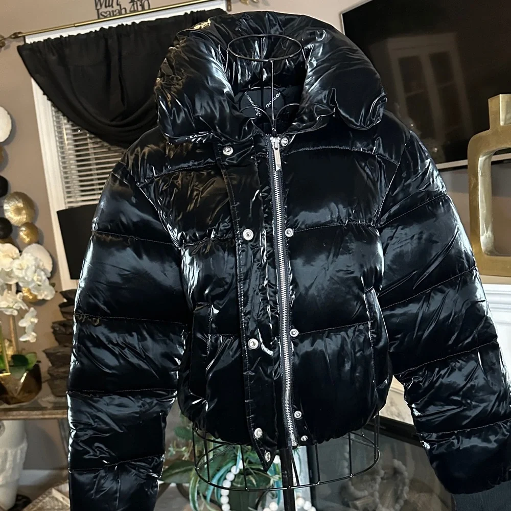 BCBGMaxAzria Shiny Black Puffer Jacket - Picture 3 of 6